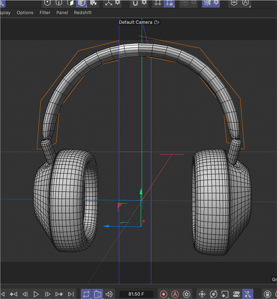 Image of the headphones modelled in C4D with subdivision surface.