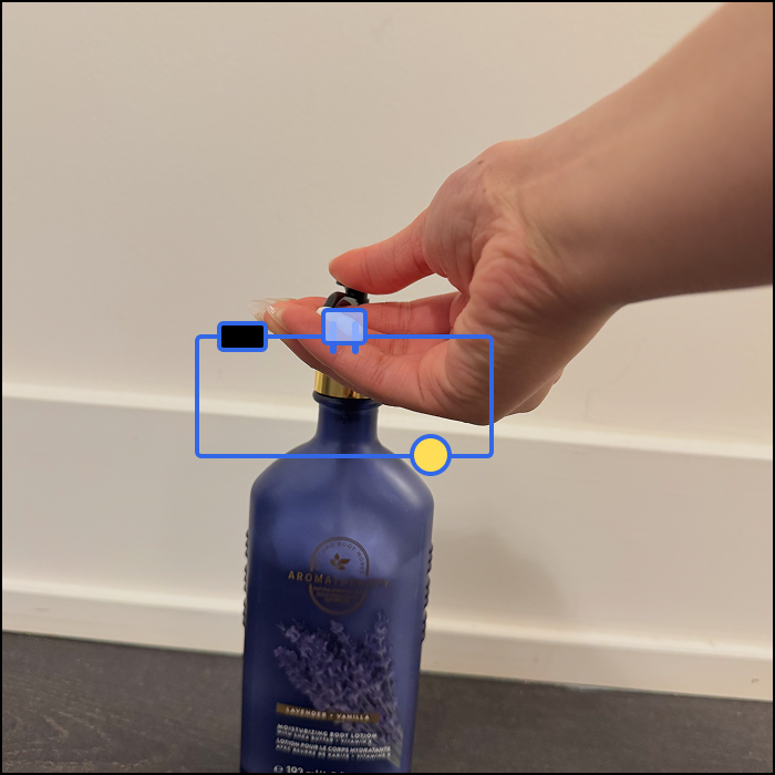 This is an example of an object based interaction, based on the bottle of lotion's pushing mechanism, the switch is closed when the pump is pushed.