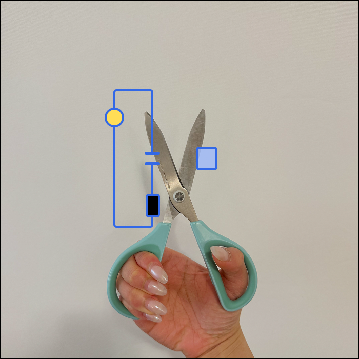 This is an example of an object based interaction, based on the scissors closing mechanism, the switch is open when the scissors are open.