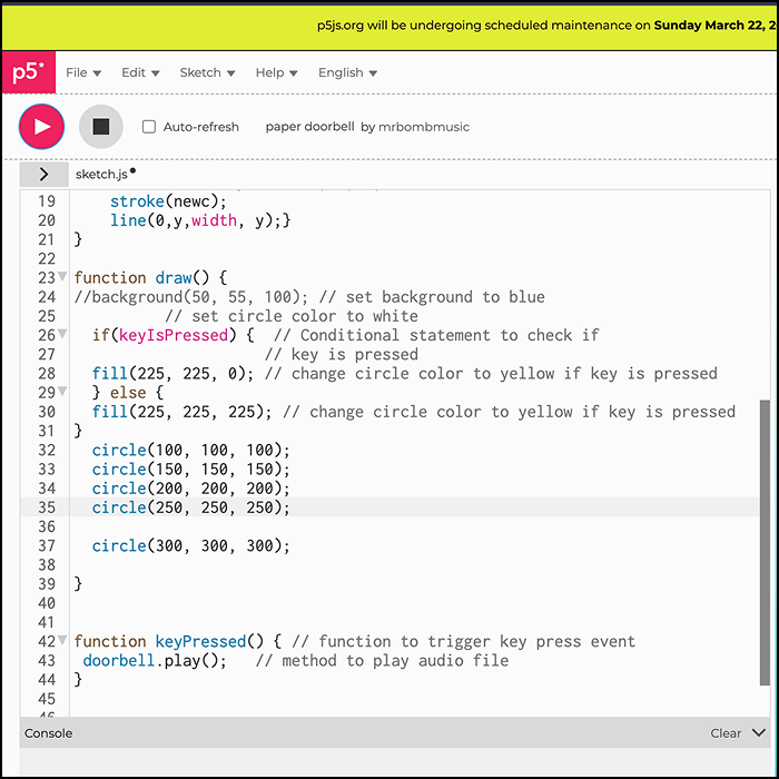 Code shown of different ellipses stacked together and the parameters modified to do this