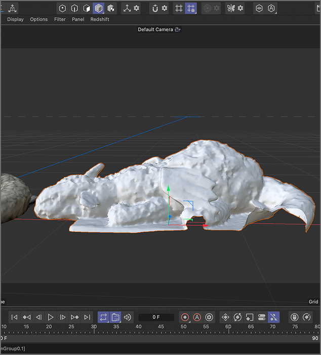 Image of dragon object first imported into Cinema4D.